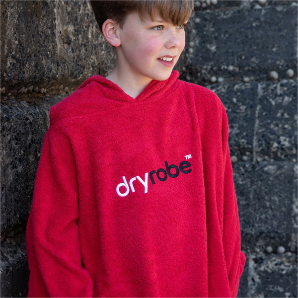 2026 Dryrobe Junior Badjas Met Capuchon Van Biologisch Katoen V3DRJOCTR - Red